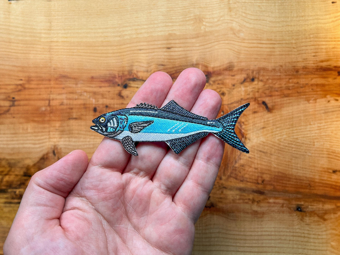 Bluefish Embroidered Patch | 4 Inch Iron On Fishing Patch for Jackets, Hats & Bags