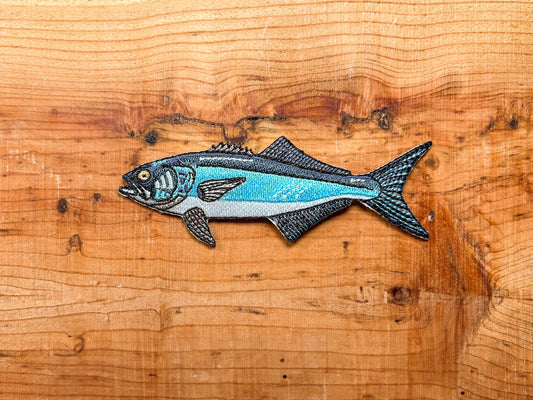 Bluefish Embroidered Patch | 4 Inch Iron On Fishing Patch for Jackets, Hats & Bags