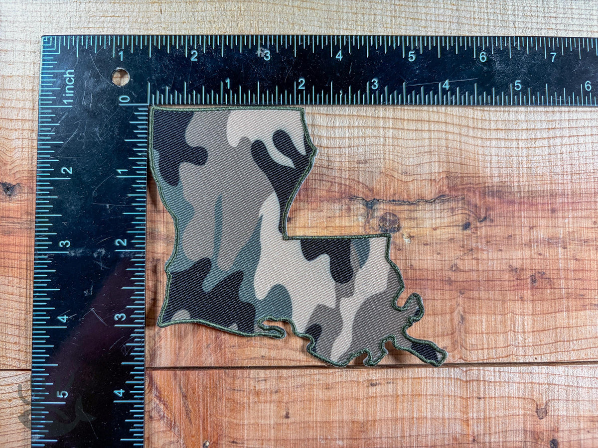 Louisiana Camo Iron-On Patch, State Outline Badge for Hats, Jackets, Bags