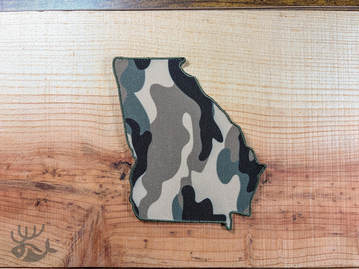 Georgia Iron-On Patch, Camo State Outline Badge for Hats, Jackets, Bags