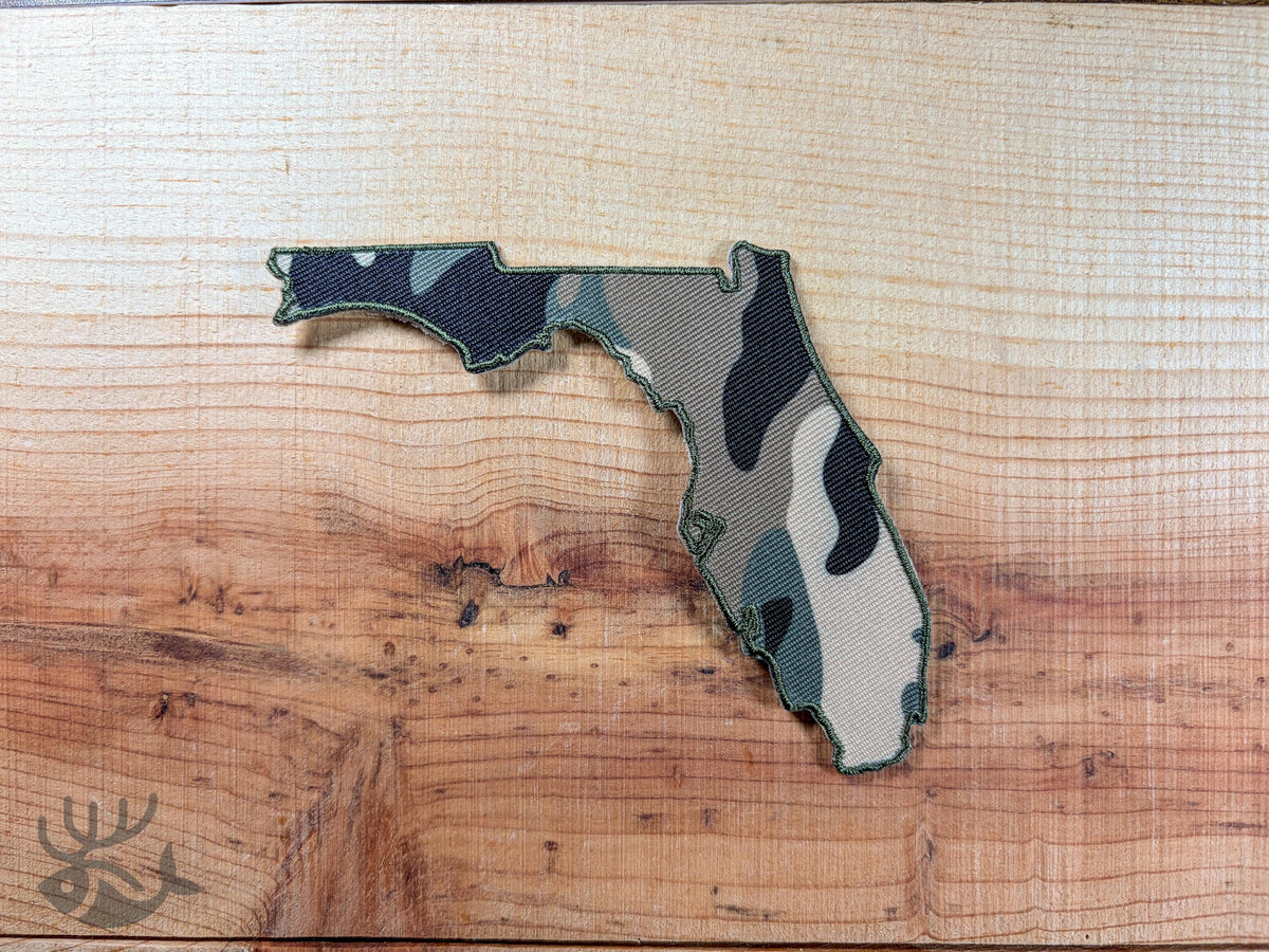 Florida Iron-On Patch, Camo State Outline Badge for Hats, Jackets, Bags