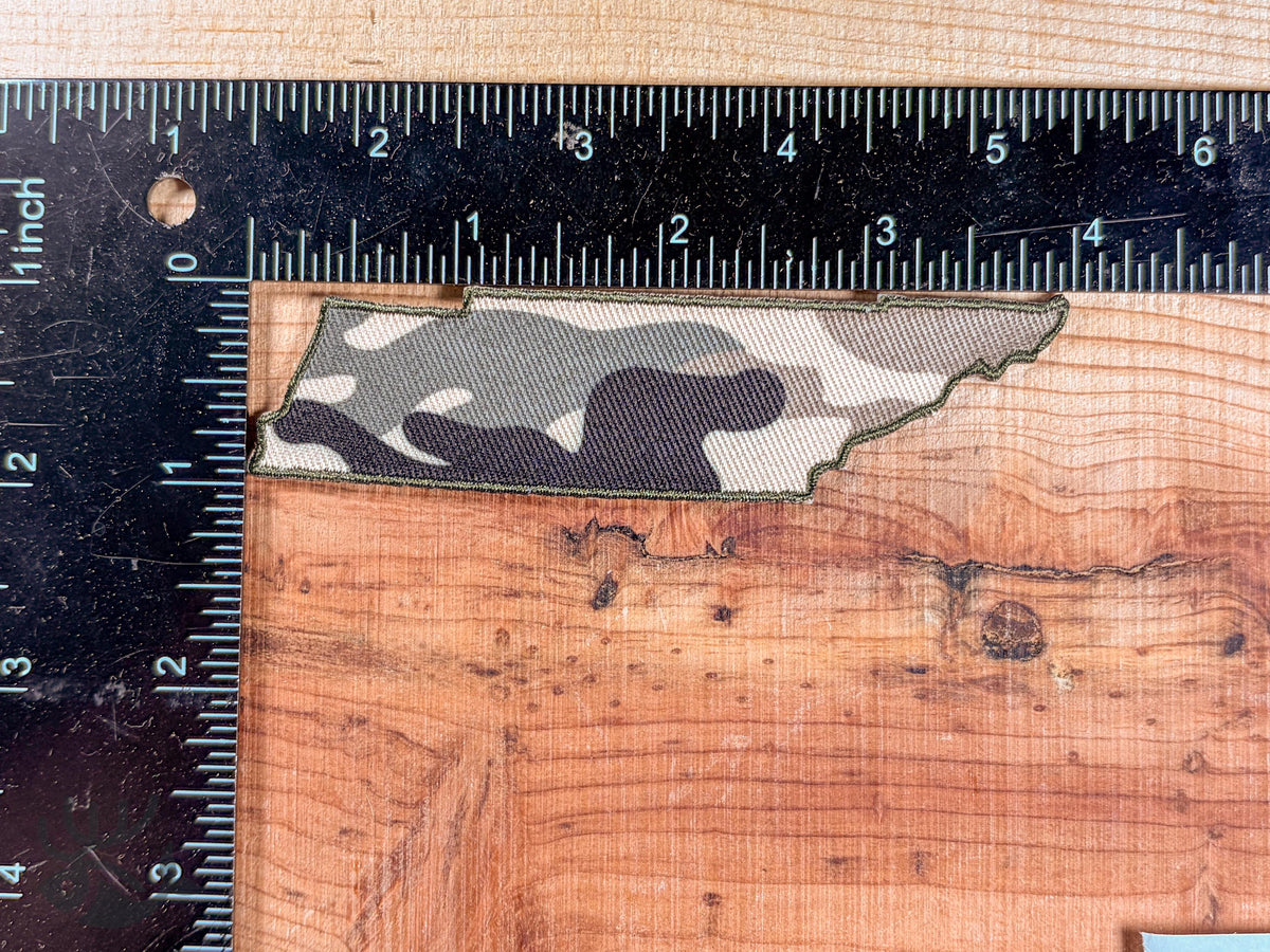 Camo Tennessee State Outline Patch, Iron-On Badge for Hats, Jackets, Bags