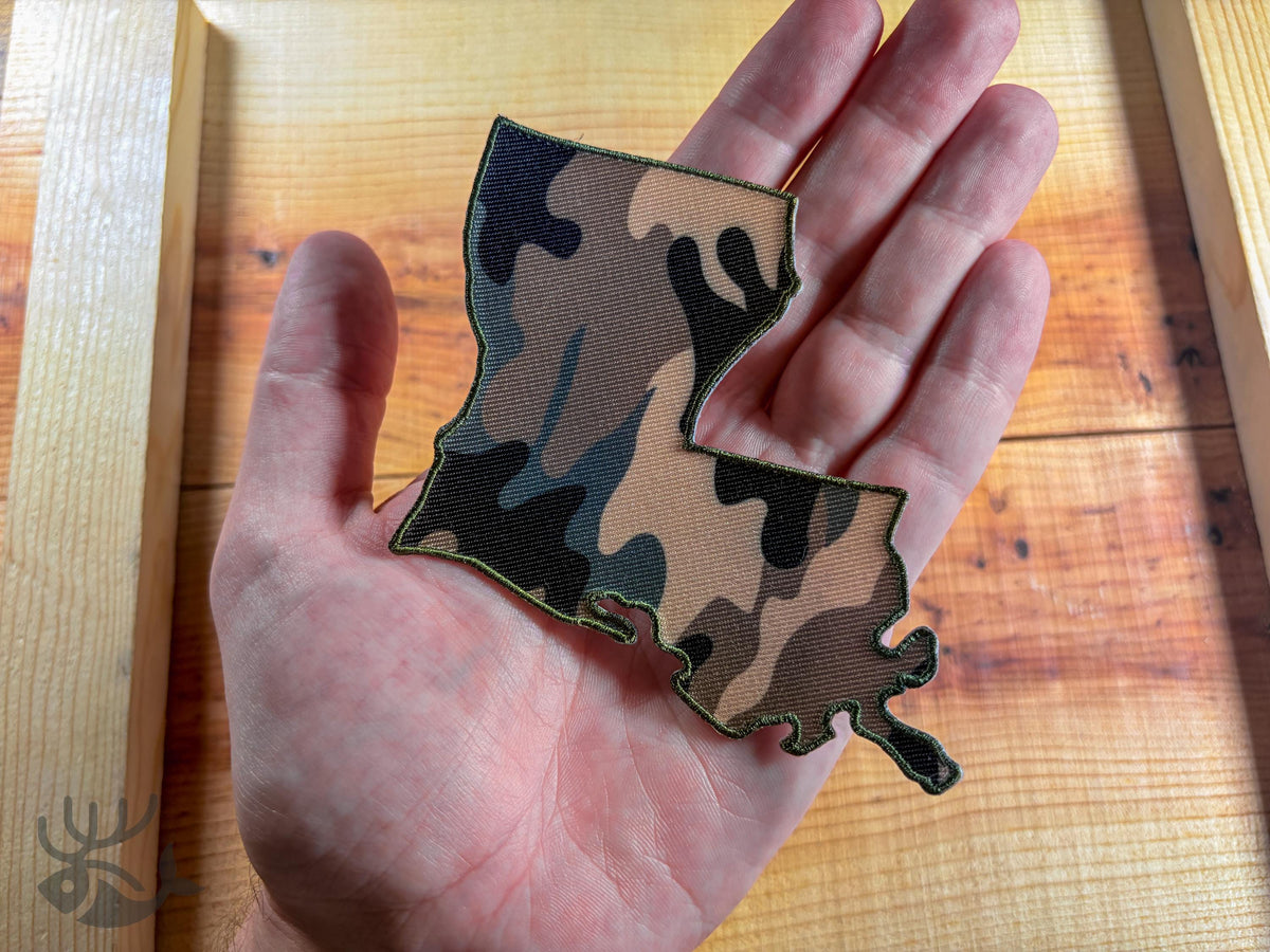 Louisiana Camo Iron-On Patch, State Outline Badge for Hats, Jackets, Bags