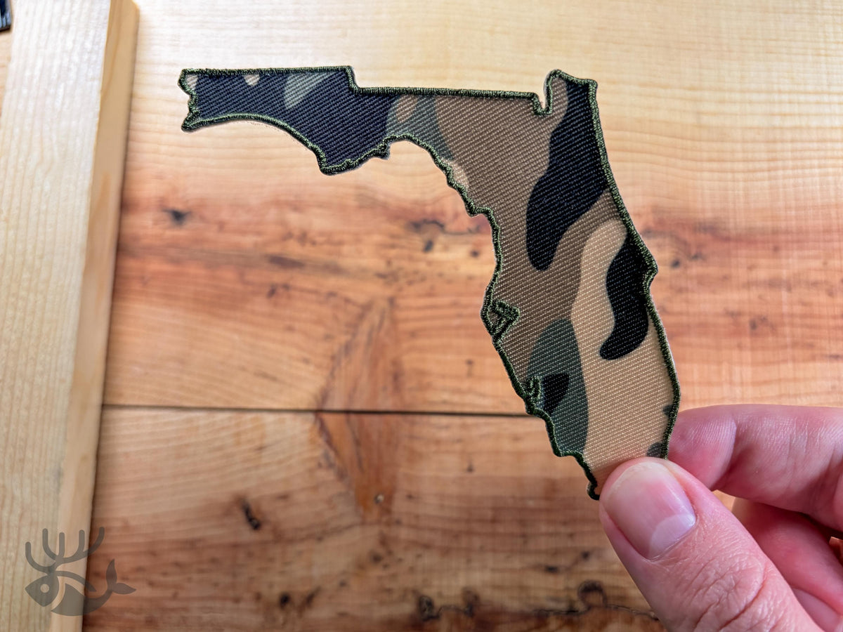 Florida Iron-On Patch, Camo State Outline Badge for Hats, Jackets, Bags