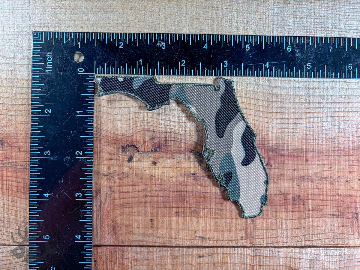 Florida Iron-On Patch, Camo State Outline Badge for Hats, Jackets, Bags