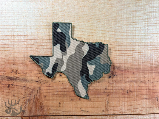 Texas Camo Iron-On Patch, State Outline Badge for Hats, Jackets, Bags