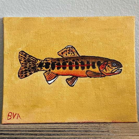 Mini pintura de trucha dorada | 4x5 pulgadas | Acrílico sobre lienzo